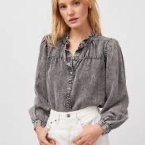 Rails Camille Black Denim Jeans Acid Wash Top Blouse Shirt Sz M